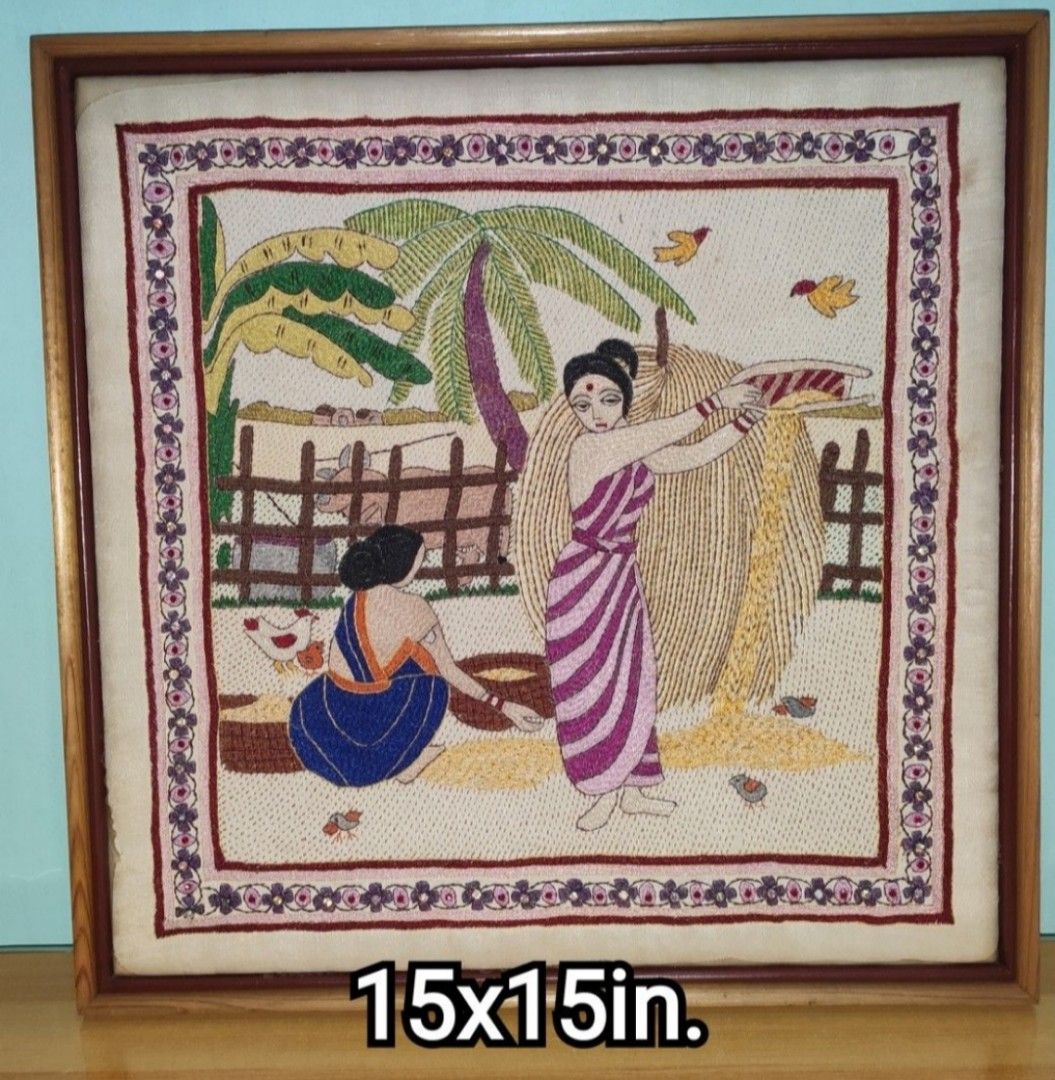 FRAME WALL DECOR (Category: Wall Decor) located in Rizal. Submitted by baltiq (Listing ID 1370233047, Image 1). Description: Handmade Needlepoint/Embroidery 📌just stored sa cabinet, natanggal na yung plastic naka-cover sa front 📌wood frame, no glass 📌with white rhinestones & 3mm red swarovski crystals na nakatahi sa paligid 📌silk base fabric used 📌sold as is 💰MOP: GCash.
