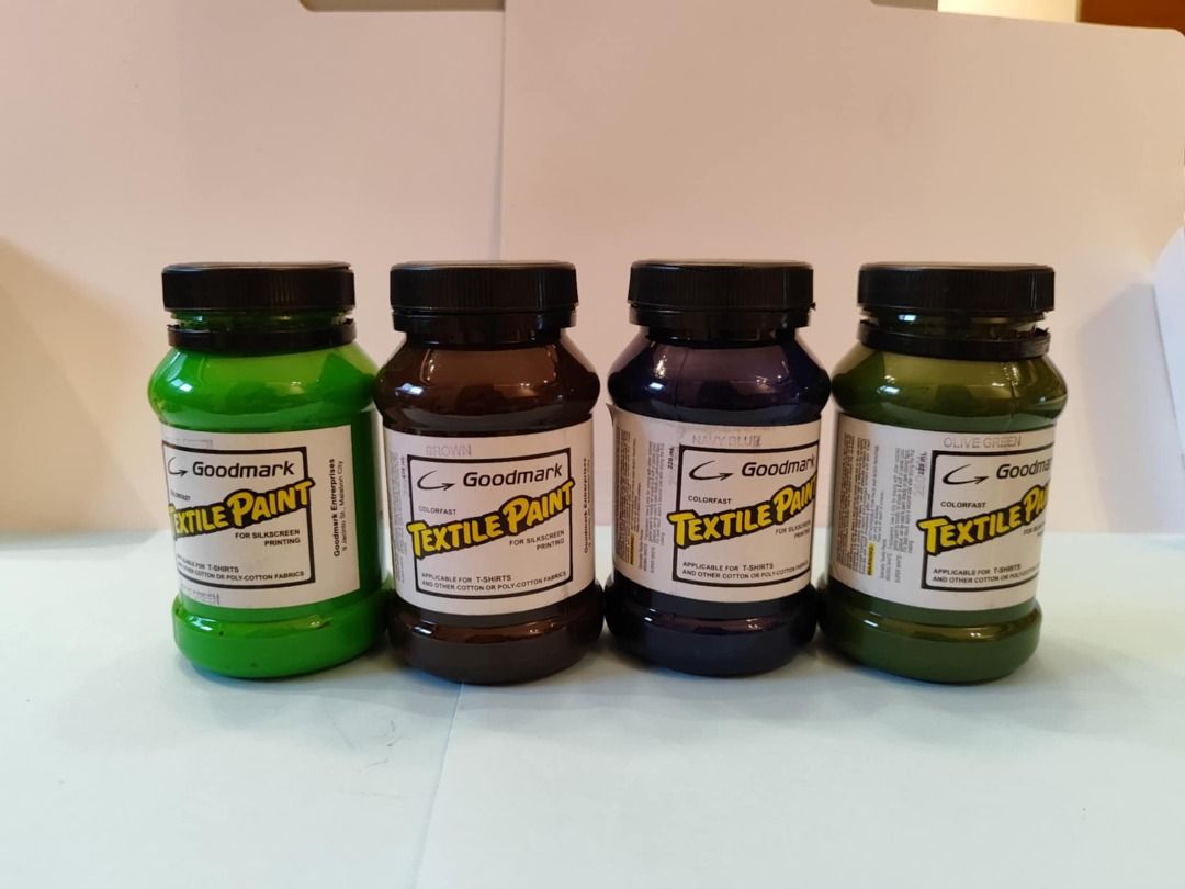 RARE Goodmarks Textile Paint (8PCS) (Category: Craft Supplies & Tools) located in Caloocan City. Submitted by szejasmin66907 (Listing ID 1370164748, Image 2). Description: Goodmarks Textile Paint is perfect for fabric projects, offering vibrant and durable colors with a smooth, soft finish. Available colors: 1. Green 2. Orange 3. Magenta 4. Violet 5. Green Apple 6. Brown 7. Navy Blue 8. Olive Green For further details, feel free to contact me!.