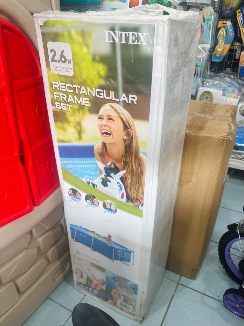 INTEX Rectangular Frame Set Portable Foldable Swimming Pool 2.60m x 1 ...