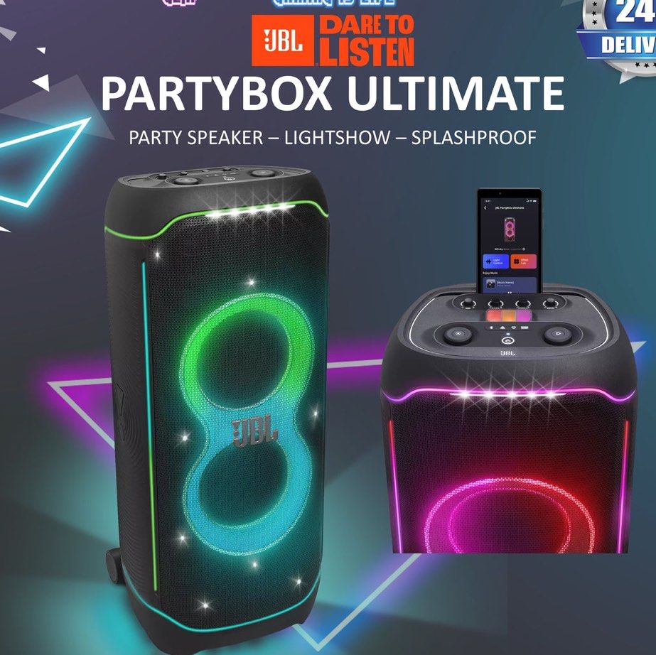 JBL Ultimate Party Box ｜Multi -Speaker Connection ｜Dual Mic & Guitar Inputs ｜JBL Party Pad (Category: Soundbars, Speakers & Amplifiers) located in Singapore. Submitted by Okinawasg (Listing ID 1370099317, Image 1). Description: [1 Year JBL Singapore Warranty] [Authentic Guaranteel [100% Brand New] Party without limits The JBL PartyBox Ultimate fills as much space as you’ve got with superior Original JBL Pro Sound, boosted with an immersive Dolby 