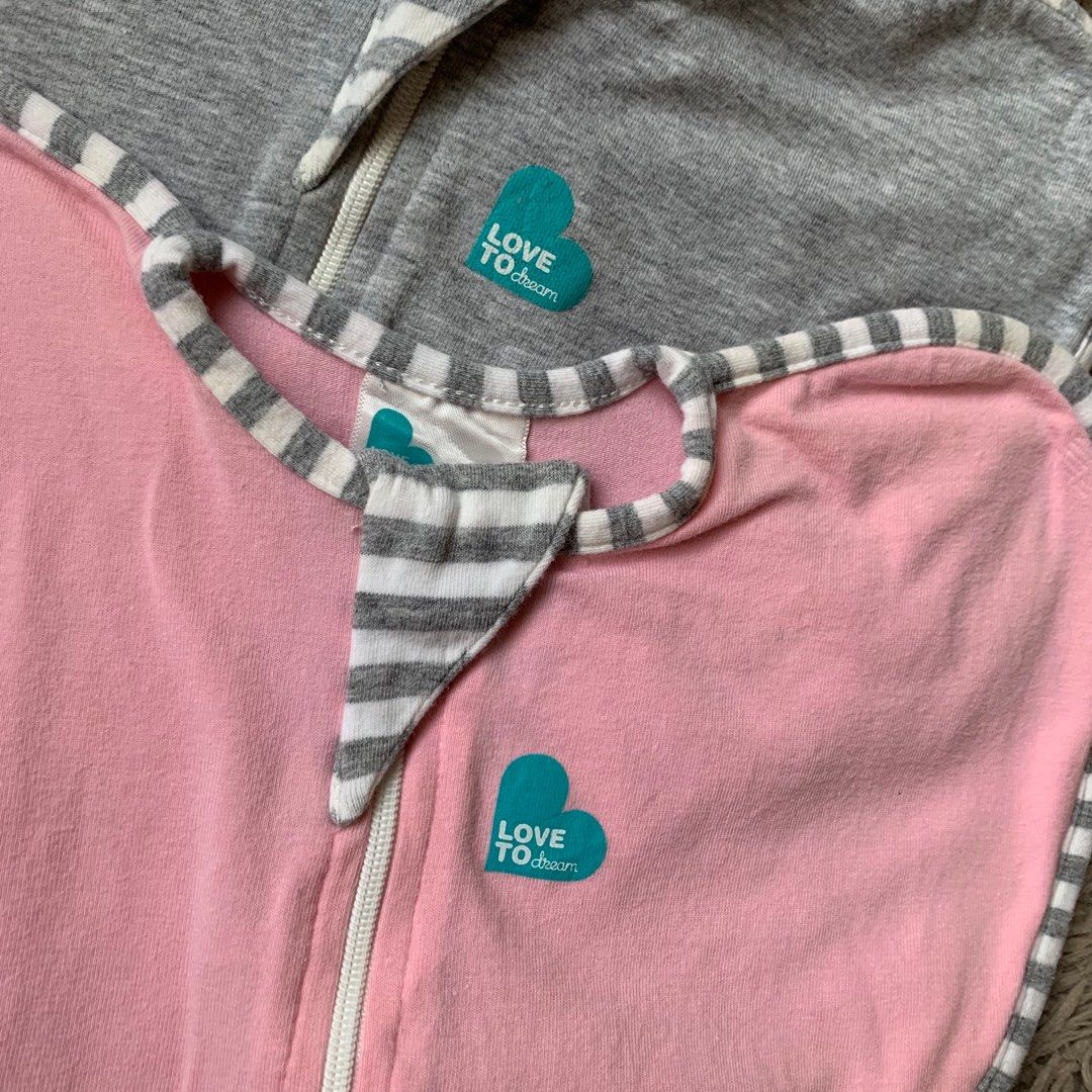 Love to dream swaddle pink and gray bundle (Category: Babies & Kids Fashion) located in Cabiao. Submitted by MomAndBabyCorner (Listing ID 1370176923, Image 2). Description: Love to dream Small | 0/3 mos 1.0 TOG Like New PHP 1350 for both.