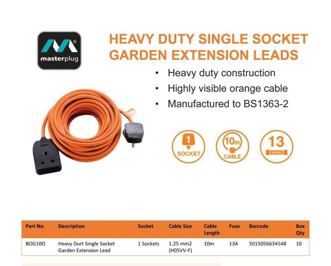 英國Masterplug - 10米1位拖板 連電線整理器 10M Socket Lead with Cable Rack (BOG10O ...