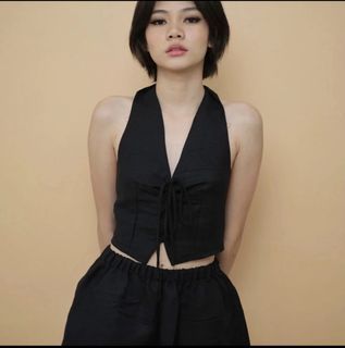 Project.ph Eco Linen Halter Vest in Charcoal