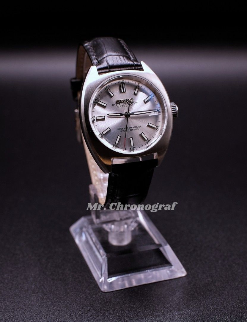 Seiko Mod Custom Datejust (Category: Luxury Watches) located in Manila. Submitted by rafael_lesaguis (Listing ID 1370183552, Image 2). Description: BRANDNEW PRE-ORDER Model: Seiko Mod Custom Oyster Perpetual White Dial Movement: Seiko NH35 Automatic TMI version with winding and hacking feature Case and Strap: 36mm / Leather Strap Dial: Seiko logo, Datejust Oyster Perpetual Hands: Datejust style Timegrapher calibrated Seals and gaskets lubricated 