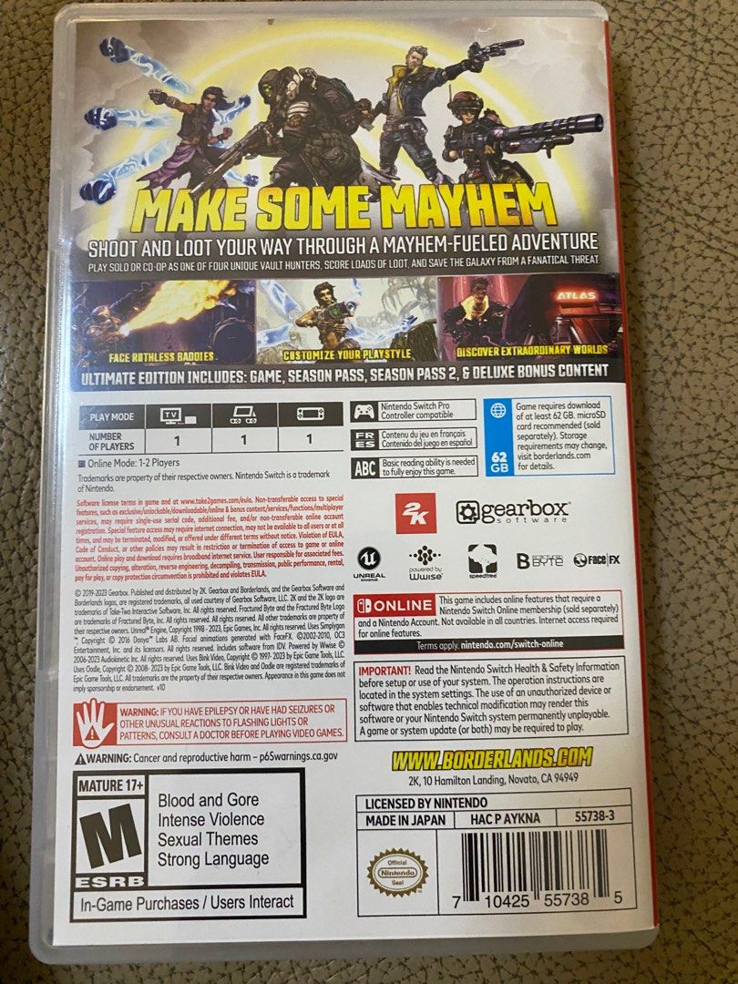 Switch Game （分類：Nintendo 任天堂）位於 Hong Kong。 由 kam_jj 提交（商品編號 1370178968，圖片 2）。簡介： switch game Borderlands3。