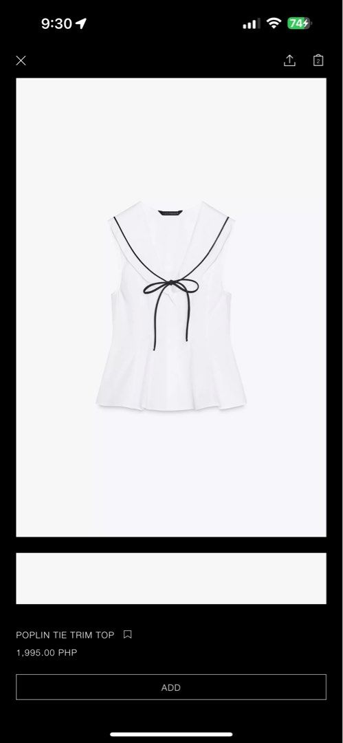 Zara poplin top (Category: Blouses) located in Quezon City. Submitted by chaarmed (Listing ID 1370203089, Image 2). Description: Used once!!! I swear! So good. :) .