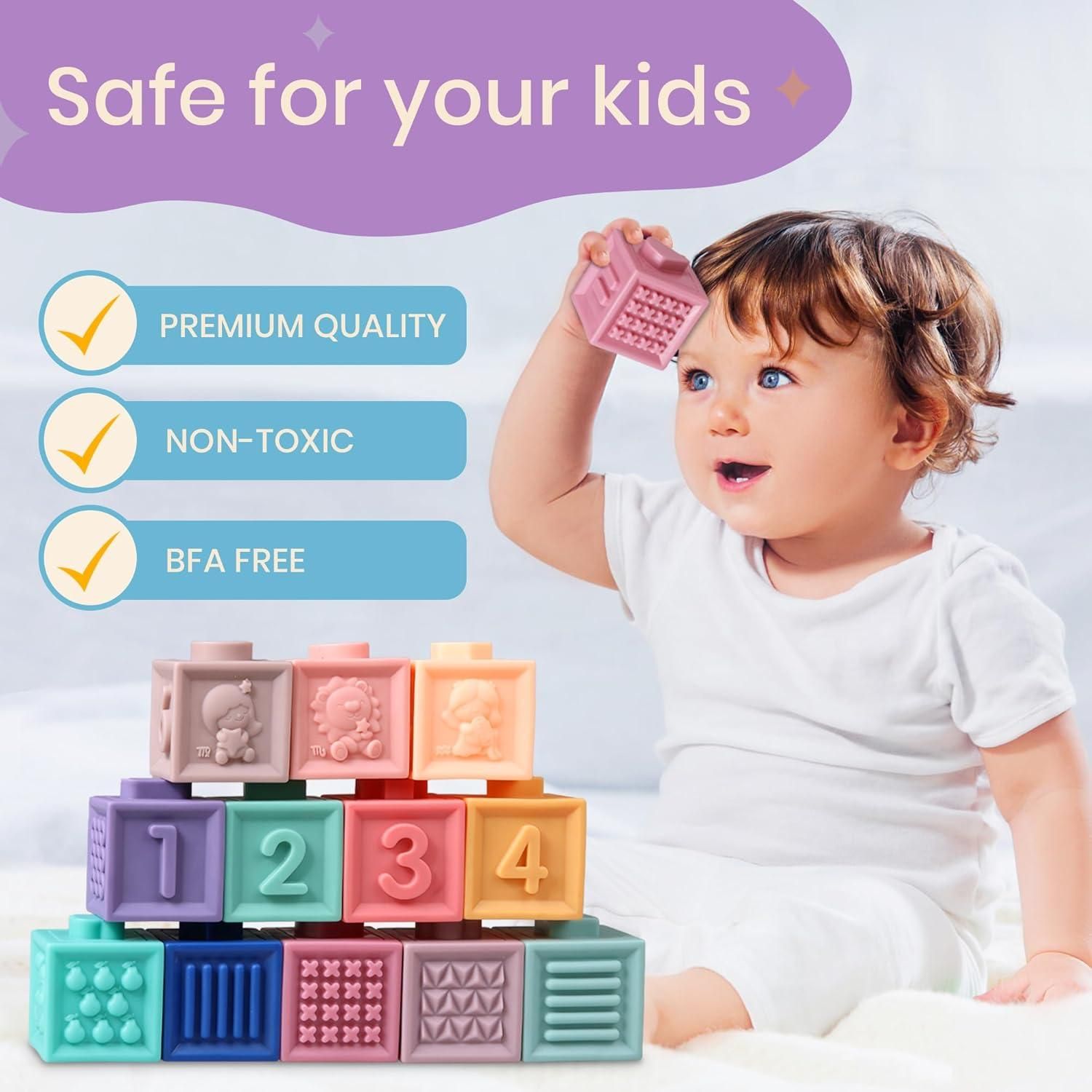 23 Pcs Baby Blocks 6 to 12 Months - Textured & Squeezable Soft Blocks ...