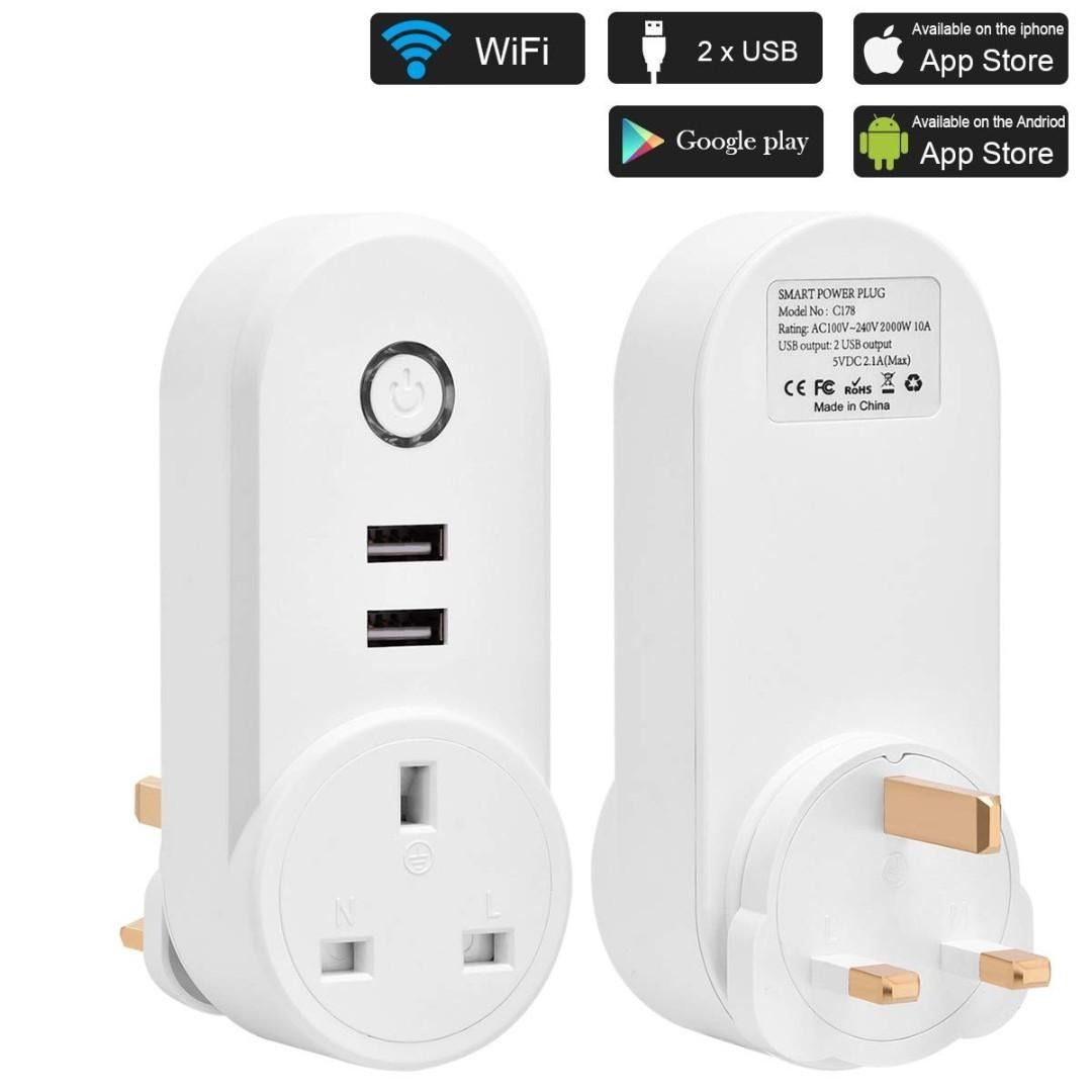 智能家居 Wifi 插蘇頭連 2 USB 充電插頭 dmeckp Smart Socket Wifi Plug with 2 USB ...
