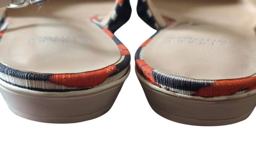 Auth Stuart Weitzman Stripe with Orange Lips Sling Back Kitten Heels 8 (Category: Heels) located in Muntinlupa City. Submitted by thriftstorypremiumshop (Listing ID 1370298763, Image 3). Description: auth Stuart Weitzman sling back kitten heels. slightly used in very good condition. size 8..