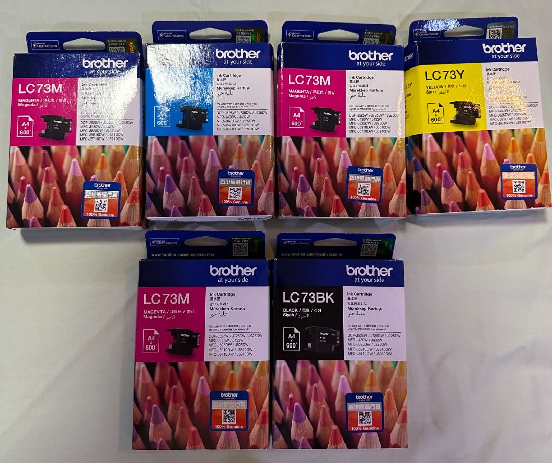 Authentic Brother LC73 Printer Ink (pls check description for price) (Category: Printers, Scanners & Copiers) located in Manila. Submitted by chris.d1 (Listing ID 1370393850, Image 1). Description: Original Brand New Brother LC73 Printer Ink. For use with: DCP-J525W/J725W/J925DW MFC-J430W/J432W MFC-J625DW/J825DW MFC-J5910DW/J6510DW MFC-J6710DW/J6910DW UPDATED: One Magenta Use before 2026 - PHP400 and One Magenta Use before 2025.01 - PHP200 (the r