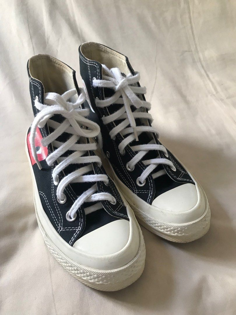 Converse Chuck Taylor X CDG (Category: Sneakers) located in Batangas. Submitted by rdgpreloved (Listing ID 1370429749, Image 1). Description: Unisex Converse Chuck Taylor High X Comme Des Garcons Men’s: 4.5 WO’s: 6.5 23.5 cm Guaranteed Authentic Very comfortable. No flaws only minimal normal signs of usage. No heel drags. No cracks on the CDG emblem. Already cleaned it. Washed the insole pads. 💵 GCASH/BDO 🚚 + SF via J&T 🏷Payment first Pay as y