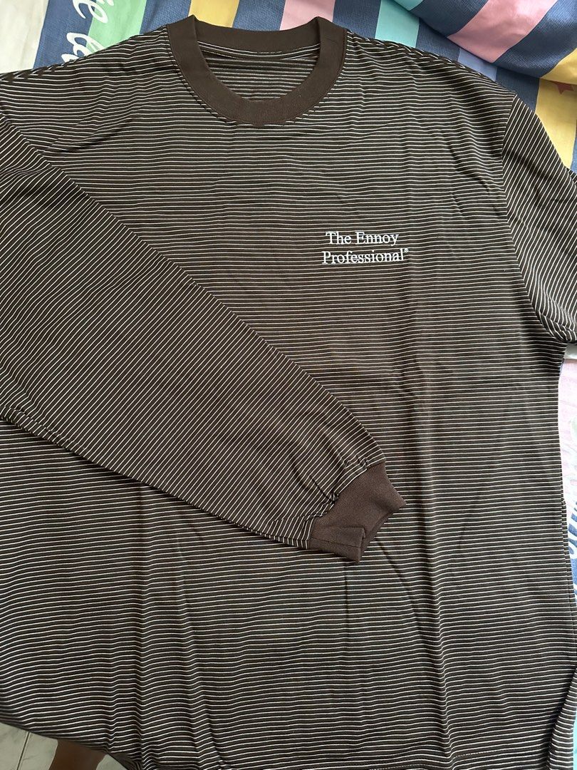 Ennoy ls border tee brown (L), 男裝, 上身及套裝, T-shirt