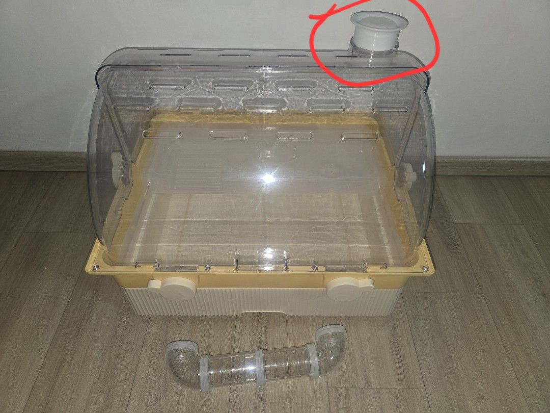Hamster cage (Category: Homes & Other Pet Accessories) located in Singapore. Submitted by pphau (Listing ID 1370344819, Image 3). Description: Selling off lightly used cage, 1 month old cage. Bought at $100, selling off at $60. See 3rd pic, I accidentally broke the top part while attaching the original, replacing with the food dish which fit nicely. Self collect at Yishun. Pls comment here if interested. Thank you..