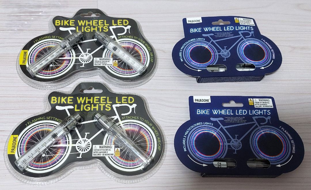 [NEW] Paladone Bike Wheel LED Lights (Category: Bicycles) located in Pasig City. Submitted by findingviolet (Listing ID 1370397613, Image 1). Description: [NEW] Paladone Bike Wheel LED Lights Brand: Paladone Features: 7 Flashing Settings, Attaches to your Bike Wheel Air Valve (Schrader Valve Only) Price: PhP 450 each (each set has 2 lights) Note: I have 2 sets each per variant (total of 4 sets) Mode of Payment: GCash / Maya / BPI Bank Transfer Sh