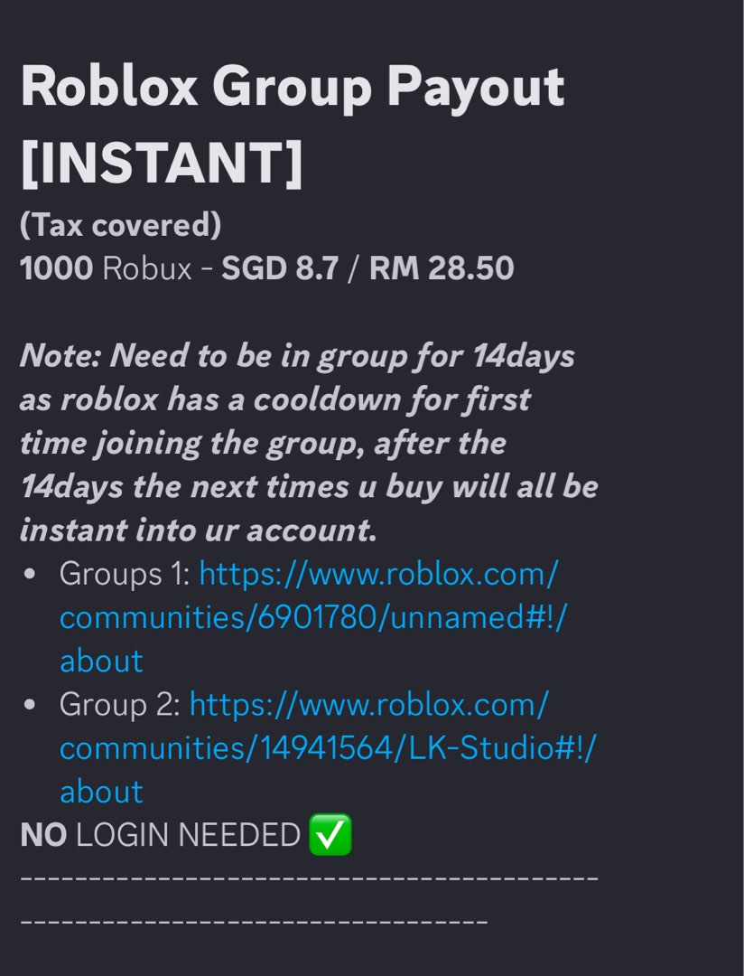 Robux Via Group Payout [INSTANT], Video Gaming, Video Games, Others on ...