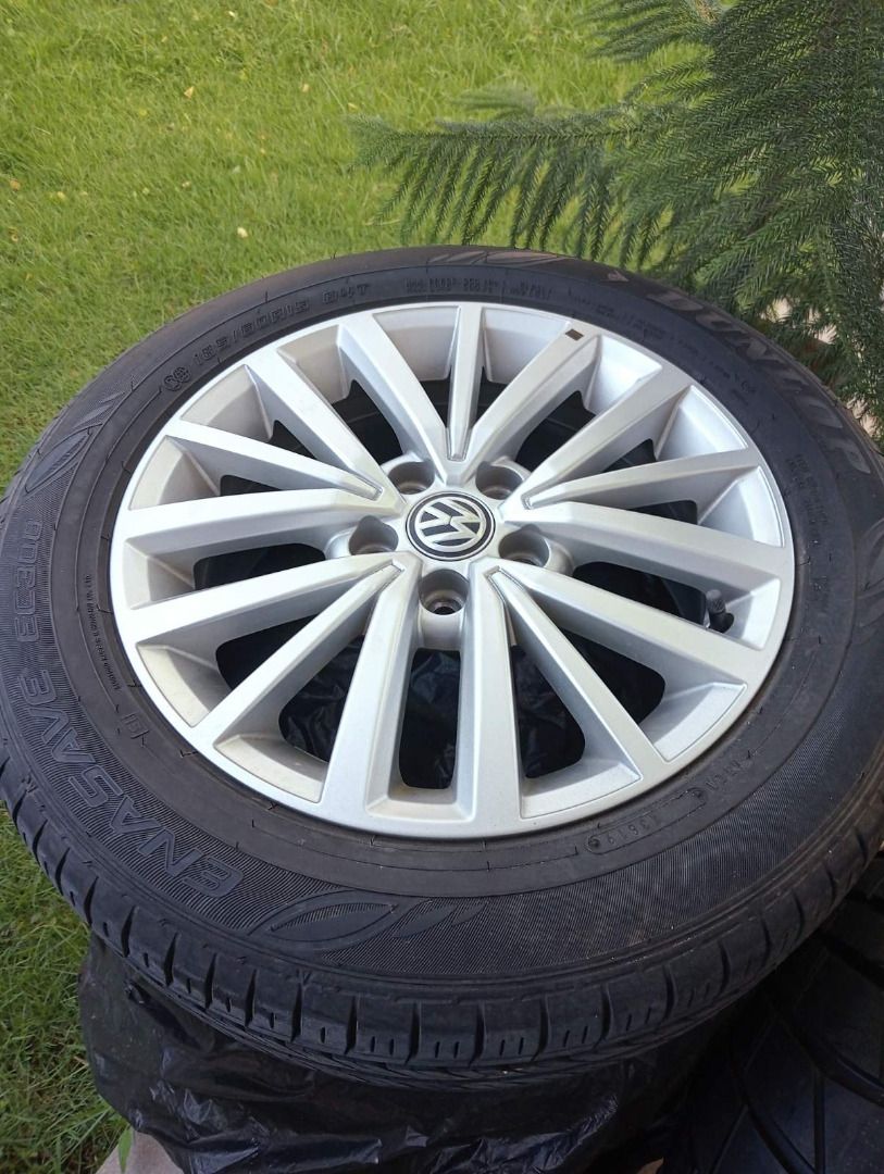 Volkswagen Wheels with tires (Category: Mags and Tires) located in Calamba. Submitted by rvsrealty1 (Listing ID 1370373733, Image 1). Description: new original Volkswagen wheels with free tires for Santana 15 inch rims set of 4 wheels. pick up calamba or bacoor. no nuts .