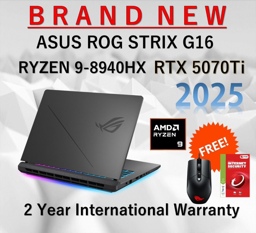 (READY STOCK) 2025 ASUS ROG STRIX G16 ( AMD Ryzen 9-8940HX, RTX 5070Ti ...