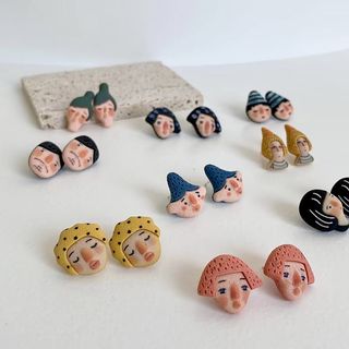 韓系 NYU NYU 手工黏土 文青 可愛 手繪漫畫 公仔 耳環 耳釘 Earrings Acrylic cartoon64216657211779110
