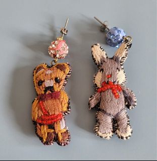 日本品牌 Tamao World x Mushroom Earrings 繡花耳環一對64197115821314110