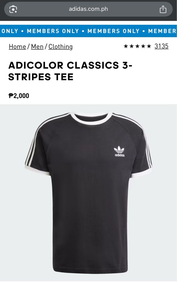 Adidas Classics 3-Stripes T-Shirt (Category: Tshirts & Polo Shirts ) located in Quezon City. Submitted by carlSELL (Listing ID 1370441851, Image 1). Description: Size: Medium (Please see photos for dimes) Condition: Like new (9.5/10) Color: Black.