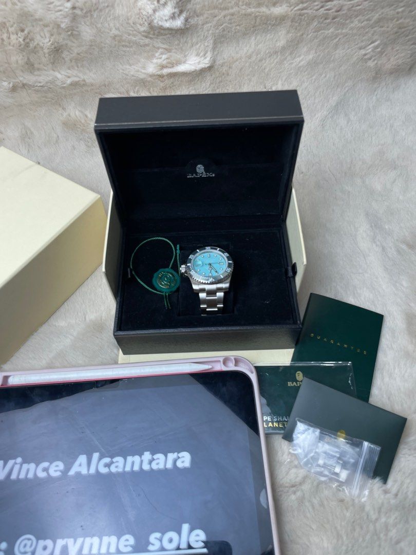 BAPEX TYPE 1 "Tiffany" (Category: Luxury Watches) located in Las Pinas. Submitted by vinalcantara (Listing ID 1370553935, Image 1). Description: For Steal / Trade !! BAPEX TYPE 1 "Tiffany" Used 1x & complete with Green tag Extra links Booklet Card Php 35,000 Will send detailed pics upon request ✔️ ✅ Terms/Layaway 📍 Loc/Meet ups: Las Piñas 💸 BDO or Gcash 🚚 Lalamove/LBC ✔️ Unli vouch and legit check @Prynne_sole on IG! Dm to purchase!.