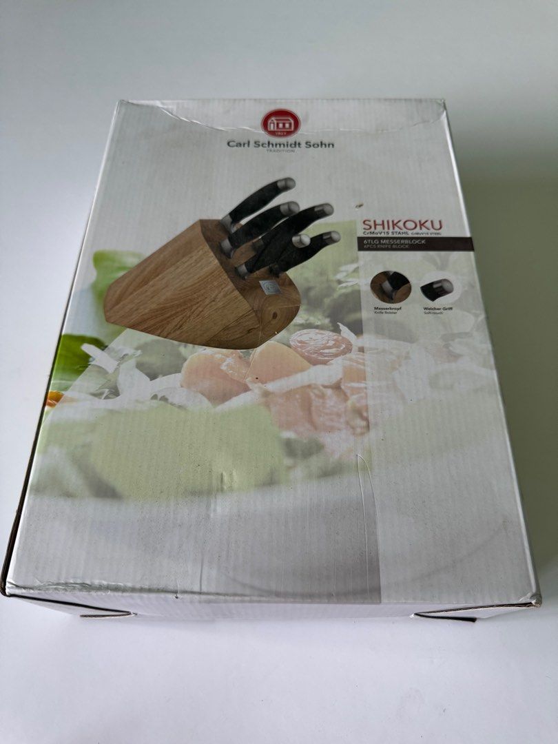 Carl Schmidt Sohn Knife Set with Block (Category: Knives & Chopping Boards) located in Meycauayan. Submitted by danideteci.50 (Listing ID 1370464858, Image 1). Description: Everything is brand new except the utility knife which is removed from the set Rfs: not using.