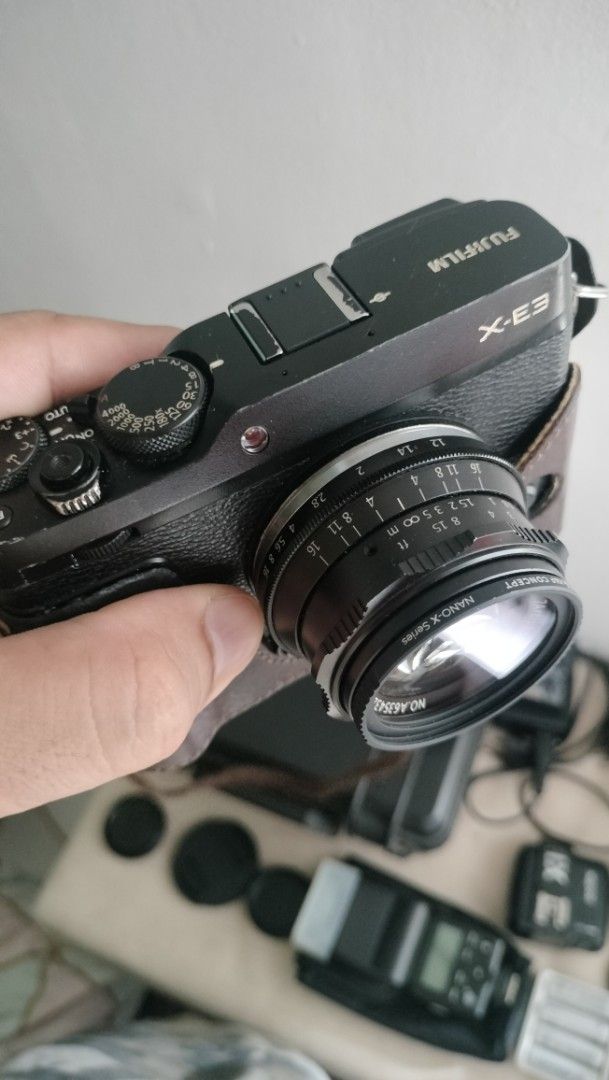 Fujifilm xe3 beginners bundle (Category: Cameras) located in Manila. Submitted by eyey02 (Listing ID 1370581921, Image 3). Description: For sale: ◾️Fuji xe3 php 38k good condition minor signs of usage no performance issue with gariz leather case no box with hotshoe cover and body cap 2 original fuji charger 4 original fuji batts 1 batt with damage but usable good for spare 16gb memory card ◾️Artisan 35mm 1.2 php 3500 with k&f black pro mist 1/4 s