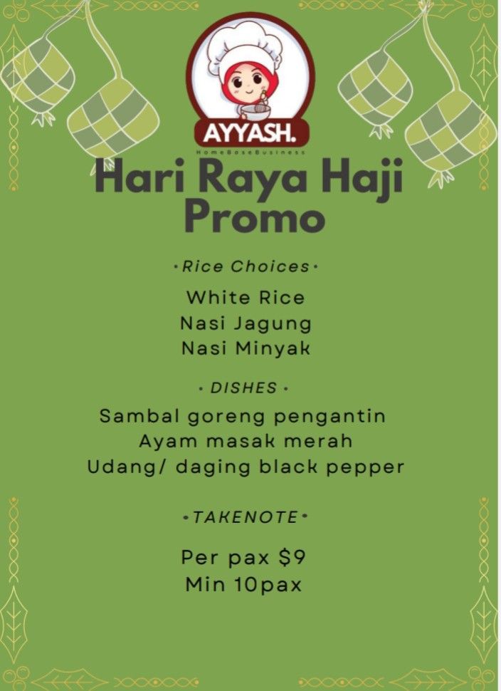 Halal caterer (Category: Local Eats) located in Singapore. Submitted by ayyashhbb (Listing ID 1370464513, Image 1). Description: Do Ws for more detail 90119395.