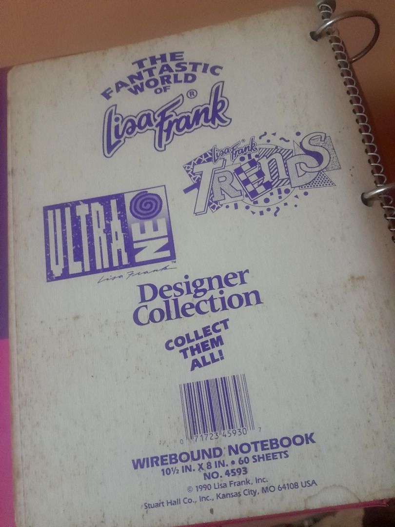 Lisa Frank binder with wirebound notebooks from 1990 (Category: Stationery & School Supplies) located in Muntinlupa City. Submitted by justa.buncha.stuff (Listing ID 1370604732, Image 3). Description: Lisa Frank binder with wirebound notebooks from 1990 Rare and hard to come by. This was a spare and has never been used because it was kept and forgotten in one of our drawers. It comes with 2 notebooks inside. The papers have somewhat yellowed out 