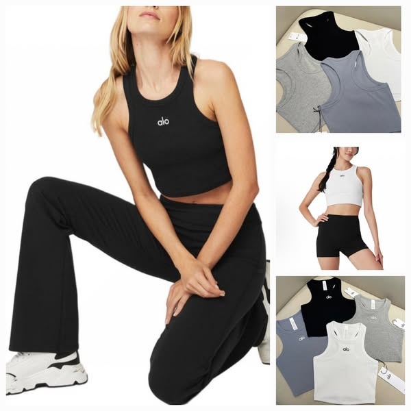 jisoo着　alo タンクトップ　黒　xs Aspire Tank Aspire cropped cotton-blend tank top in black - Alo Yoga