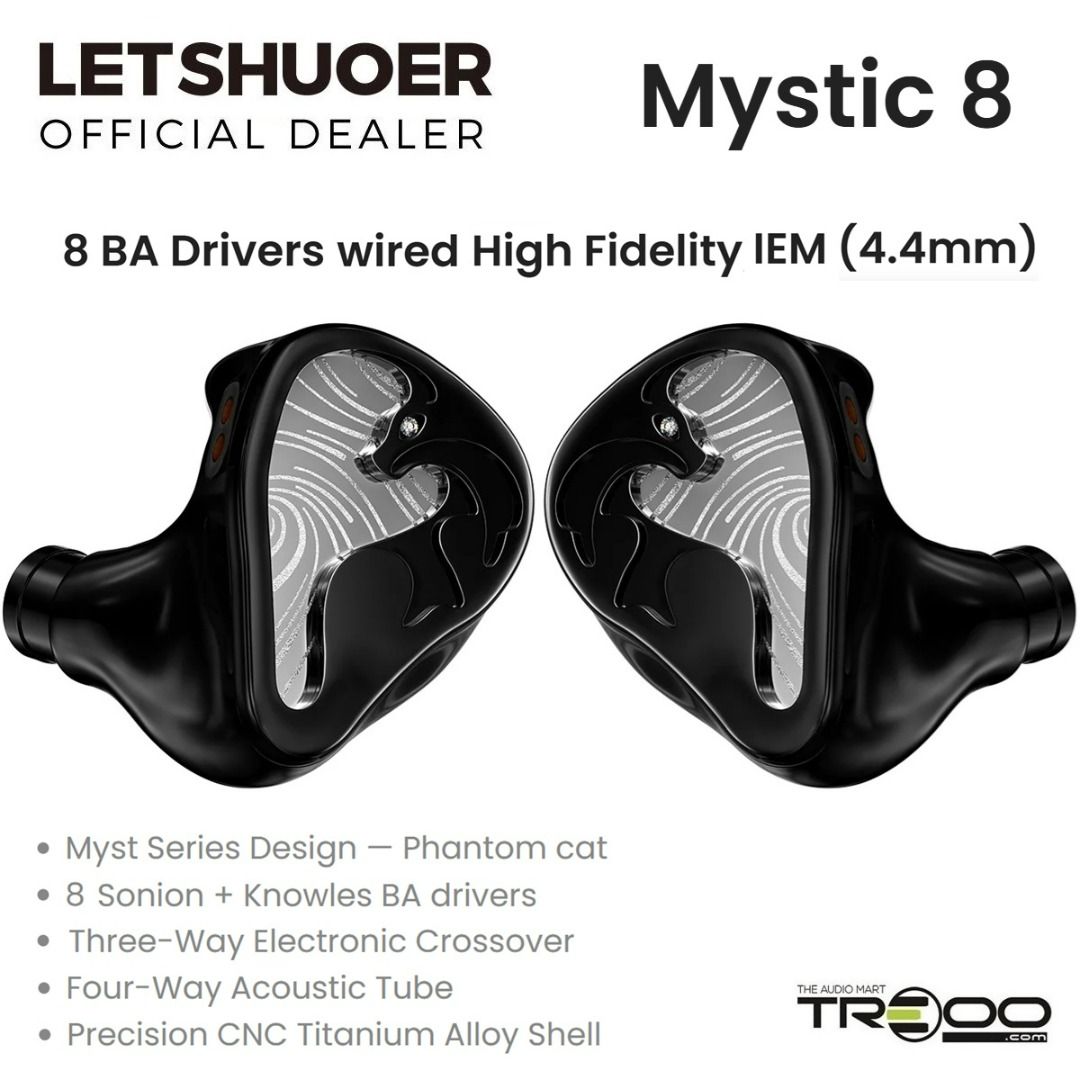 [Official] LETSHUOER Mystic 8 8-Driver (8BA) In-Ear Earphone (Category: Earphones) located in Singapore. Submitted by treoo (Listing ID 1370516220, Image 3). Description: 🔥✨ Promotion valid for a limited time only; while stocks last! ✨🔥 ✅ 8 balanced armature (BA) drivers per ear for high-resolution audio ✅ 4-way crossover design for precise frequency separation ✅ Custom-tuned sound signature for natural and engaging tonality ✅ Detachable 0.78mm
