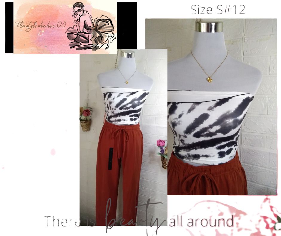 Shein sey tube top (Category: Sleeveless) located in Quezon City. Submitted by stylishchic08 (Listing ID 1370465805, Image 2). Description: Shein Tube top Brand new 65 per piece Size White with heart pattern- Large white black print Small PINK Camo medium Mannequin vital 34-36 bust line waist 27 inches.