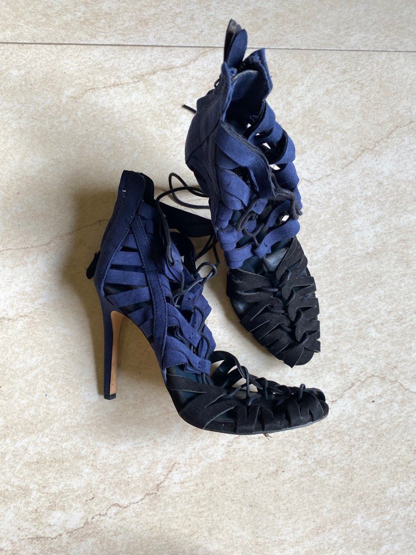 (FREE SF) Zara Basic Strappy Lace-up Suede Heels (Category: Heels) located in Iloilo. Submitted by odd.display (Listing ID 1370462931, Image 2). Description: RFS: decluttering Condition: 8/10 Size: EU 36 as stated - take note heavily used, need for repairs might surface when used.