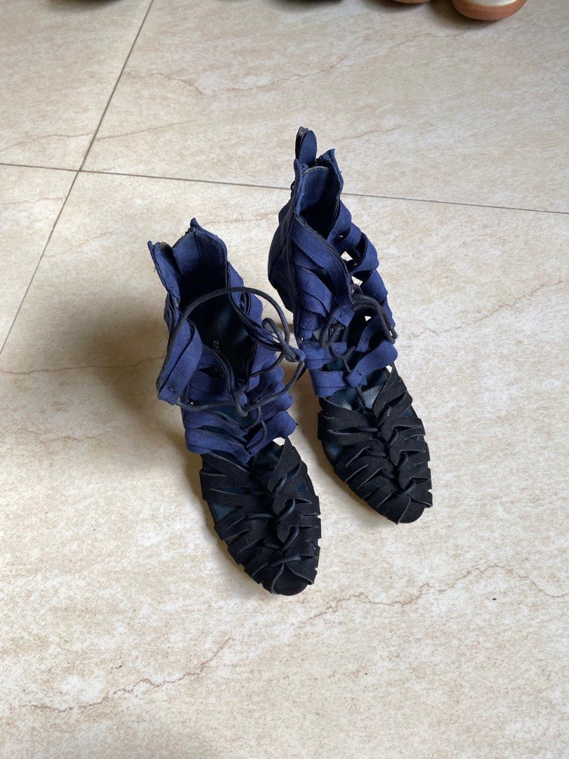 (FREE SF) Zara Basic Strappy Lace-up Suede Heels (Category: Heels) located in Iloilo. Submitted by odd.display (Listing ID 1370462931, Image 3). Description: RFS: decluttering Condition: 8/10 Size: EU 36 as stated - take note heavily used, need for repairs might surface when used.