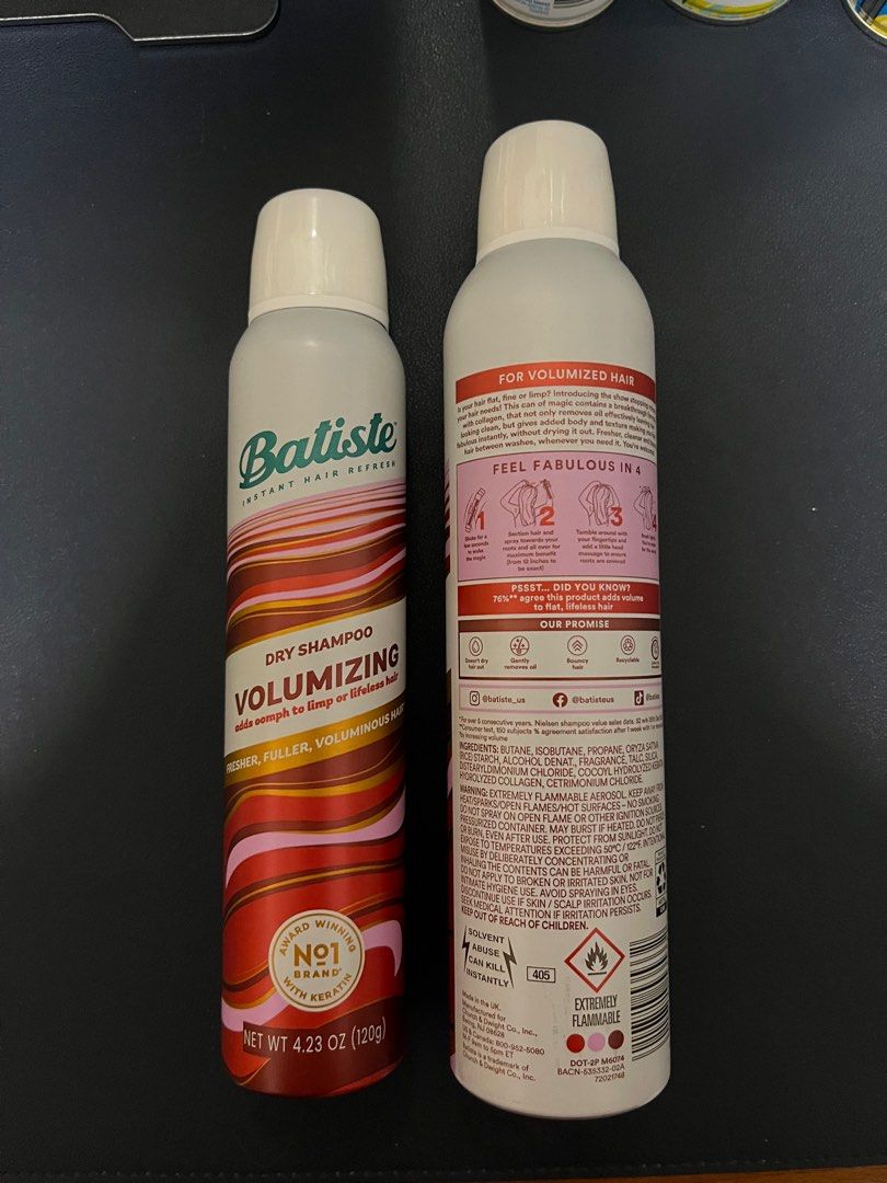 Batiste - Dry Shampoo - Volumizing (120g & 180g) (Category: Hair) located in Quezon City. Submitted by kbr1234 (Listing ID 1370749906, Image 2). Description: Brand New, Never Used RFS: Decluttering 120g - 250 180g - SOLD.