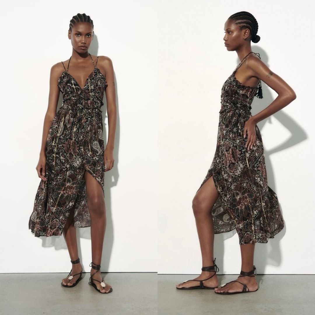BNEW Zara Midi Paisley Metallic Thread Cami Dress, Women's Fashion, Dresses  & Sets, Dresses on Carousell
