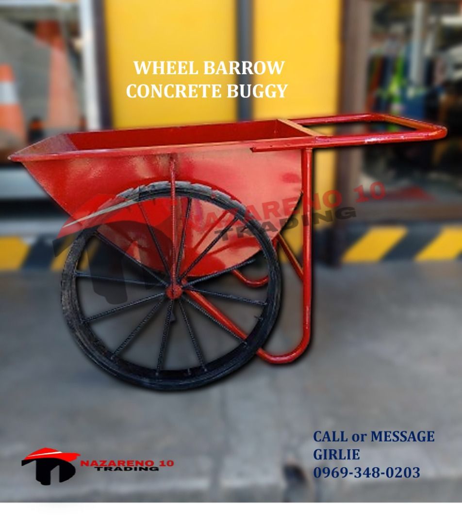 BUGGY CONCRETE WHEEL BARROW (Category: Construction Tools & Equipment) located in Las Pinas. Submitted by itsmegelai.ram (Listing ID 1370672580, Image 1). Description: WHEEL BARROW >> Wheeled vehicle that is used for carrying small loads and is fitted with handles at the rear by which it can be pushed and guided. WE OFFER DISCOUNT IN BULK ORDERS For more info message or text at Look for GIRLIE 0969 348 0203 0956 702 8557 0933 855 9510 LANDLINE 04