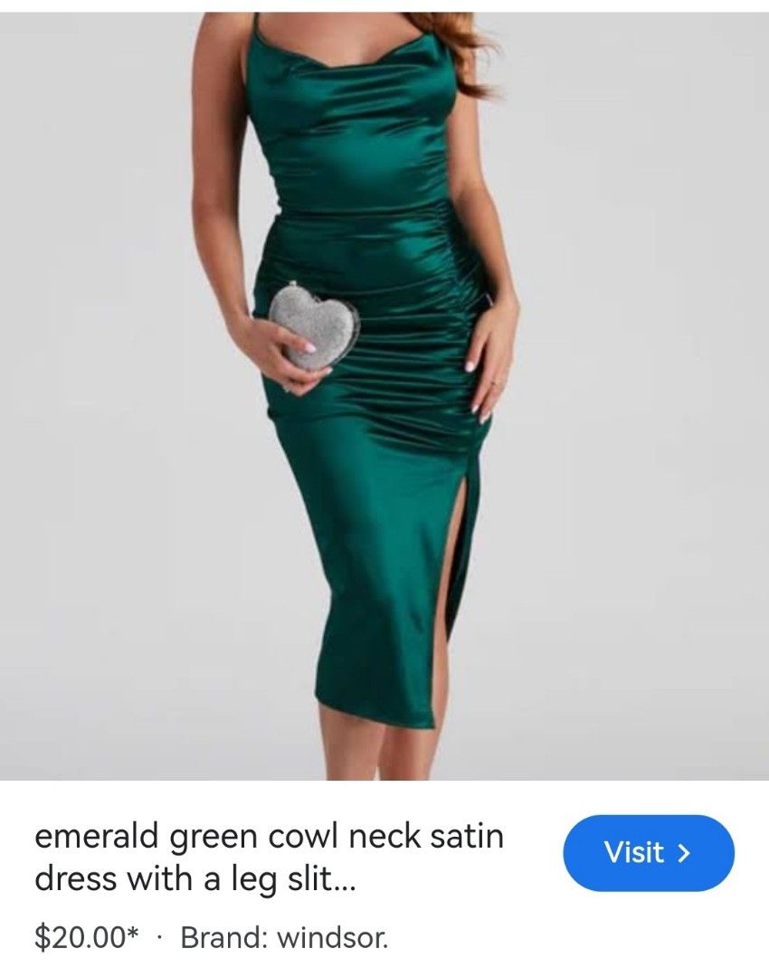 Emerald green cowl neck satin dress, Women's Fashion, Dresses & Sets,  Evening dresses & gowns on Carousell