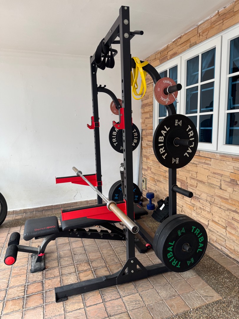 Half rack with chin up bar weight set, Sports Equipment, Exercise ...