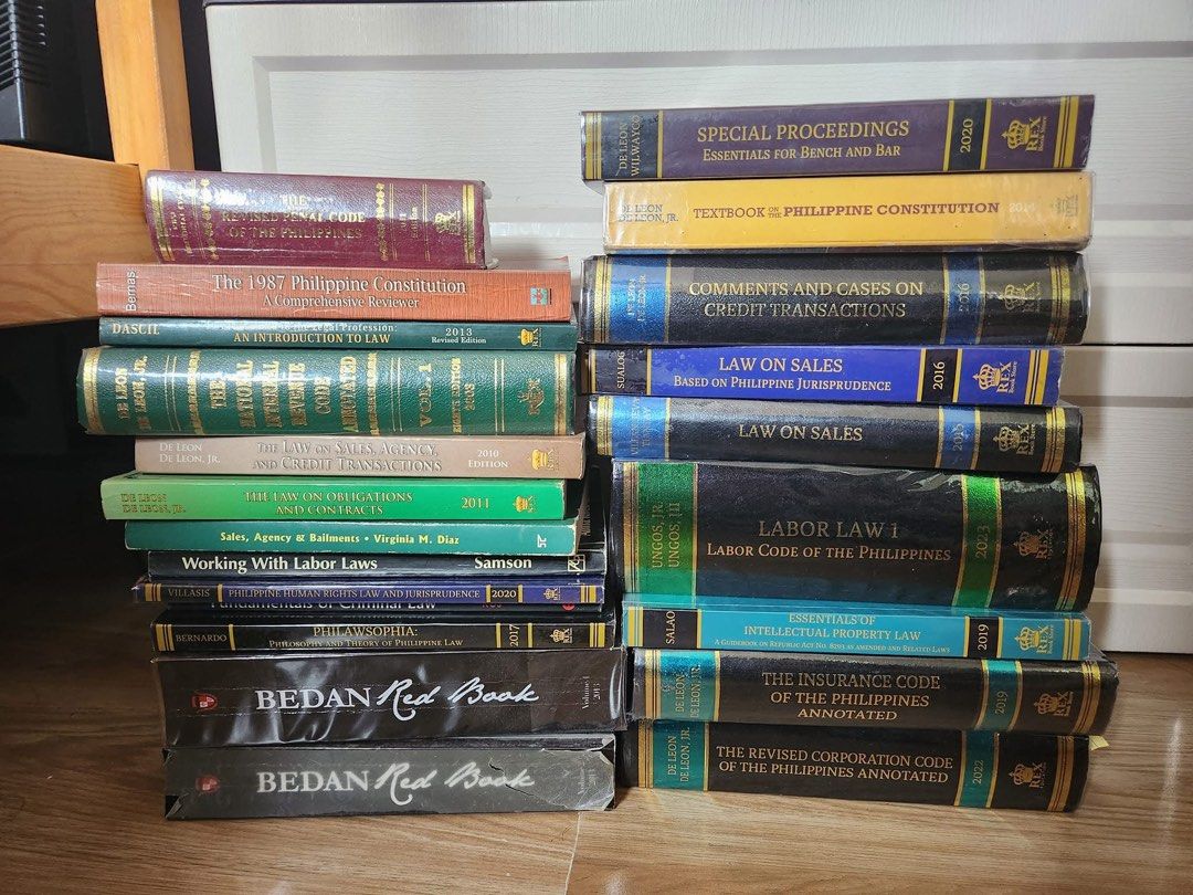 Law boos for sale (Category: Textbooks) located in Pasay City. Submitted by behonestdear (Listing ID 1370784490, Image 2). Description: For sale: 1. DE LEON Properties 2016- 1800 2. ❌DIVINA BNEW Commercial 1 &2 - 700 each 3. DE LEON Corporation Code 2022- 2300 4. DE LEON Insurance Code 2019- 1900 5. ❌SALAO Intellectual Property Law 2019 -1200 6. ❌ UNGOS BNEW Labor Law 2023 - 2400 SOLD 7. VILLANUEVA Law on Sales 2016- 800 8. SUALOG Law on Sales 20