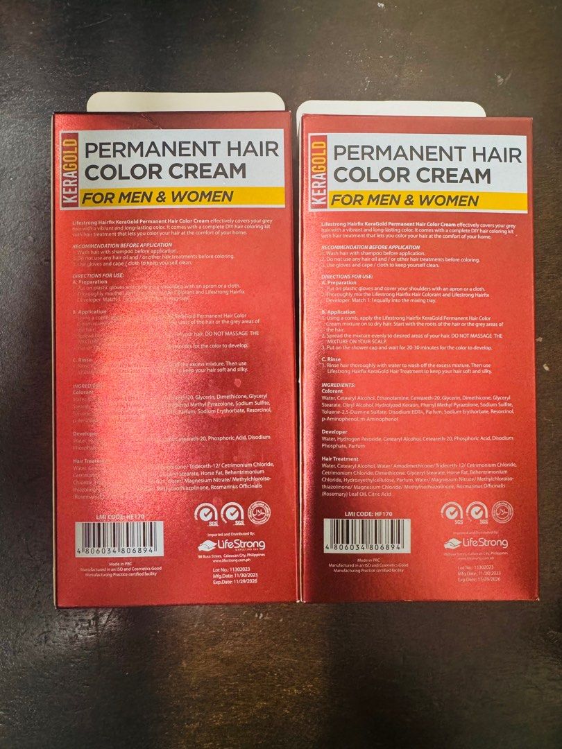 LifeStrong Hairfix (Category: Hair) located in Taguig. Submitted by erczzone (Listing ID 1370653979, Image 2). Description: Keragold Permanent Hair Color Cream 1.10 Golden Blond See last pic for inclusions Sealed 200 for both.