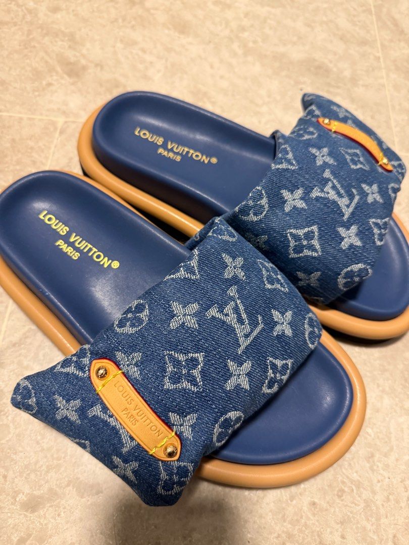 LV pool pillow slide denim blue, Luxury, Sneakers Footwear on