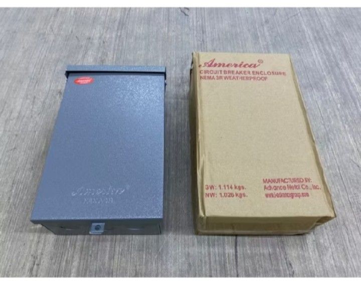 Circuit breaker enclosure (Category: Electrical, Adaptors & Sockets) located in Cainta. Submitted by onhandmerchmanila (Listing ID 1370678505, Image 1). Description: Brand new NEMA 3R 3 Pole bolt on America panel board for GE or Koten bolt on circuit breaker. Weatherproof circuit breaker enclosure. Original price ₱355 pick up at Village East Cainta RFS: wrong item ordered.
