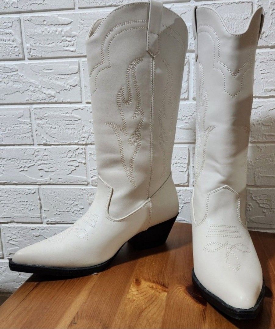 Primark Faux Leather Cowboy Boots, Women's Fashion, Footwear
