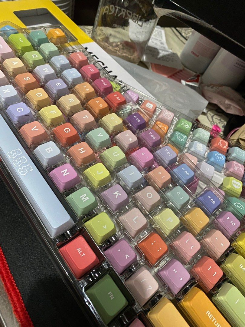 Rainbow Gummy Bear XDA 130 keycaps PBT (Category: Computer Keyboard) located in Paranaque City. Submitted by kamiruizu.clutter (Listing ID 1370668316, Image 2). Description: Rainbow Gummy Bear XDA 130 keycaps PBT 600php Complete set and with box RFS: Not using. Preferred another keycap set. Only took pictures with it. Location: Bicutan Parañaque Bank Transfer/ E-wallet Same day del or meet up within location.