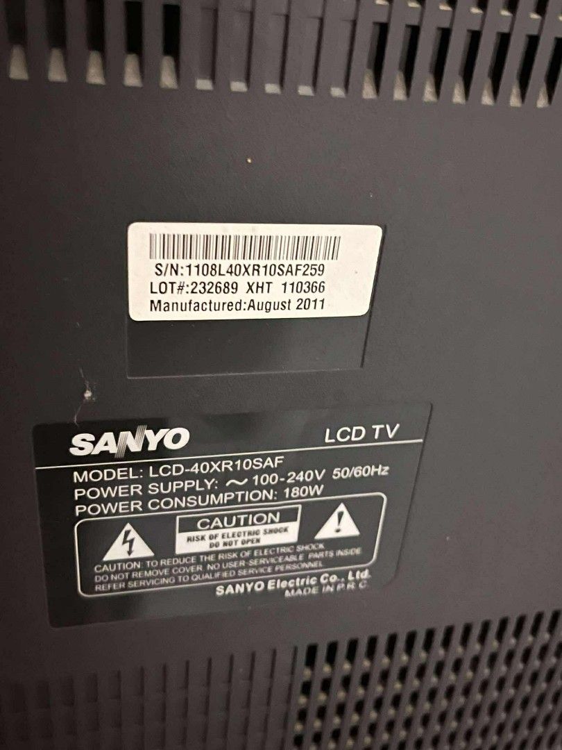 Sanyo 40 inch LCD TV (Category: TV) located in Quezon City. Submitted by j0022 (Listing ID 1370680133, Image 3). Description: Sanyo LCD TV – 2011 Model Used for 3 years only. Still working well, no major issues. Rfs: Need cash Pickup preferred (Angeles City, Pampanga). Can assist with delivery if nearby (buyer shoulders fee). Negotiable for sure buyers.