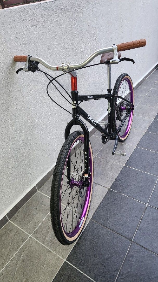 Surly bridge club for display only (Category: Announcements) located in Seri Kembangan. Submitted by sneakernshirt (Listing ID 1370655294, Image 2). Description: surly bridge club size S, seatpost nitto, handlebar nitto, stem velo orange 100mm, handlegrip oury, avid brake lever, avid bb7, saddle tioga, tyre panaracer 650bx1.75, crank 32t deore, rd deore, cassete shimano 10s, paddle mks sylvan, wheelset ztto 650b, rotor shimano 160, deore shifter,