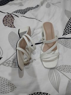 White Block Heels Sandals 2 inch