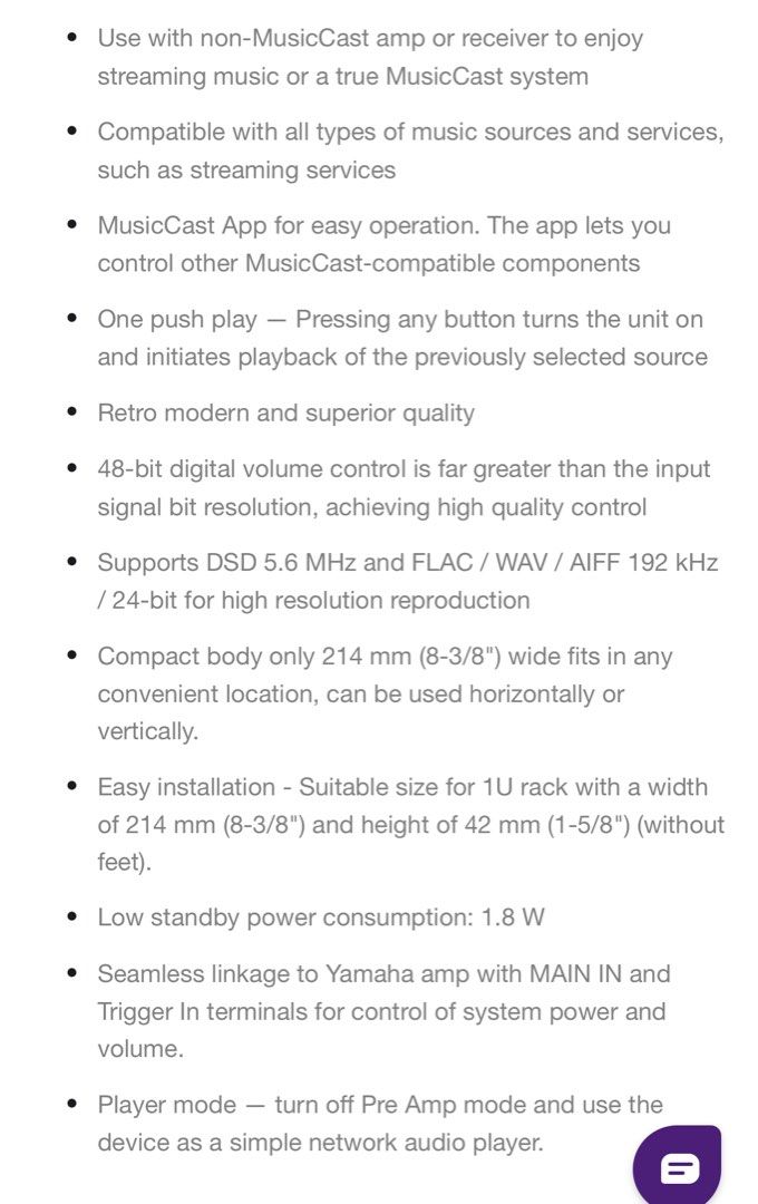 Yamaha WXC-50 wireless streaming pre-amplifier (Category: Other Audio Equipment) located in Singapore. Submitted by johnson.6661 (Listing ID 1370651015, Image 2). Description: Usual price: $639 The WXC-50 is a new-concept audio component that goes beyond conventional audio thinking. It let you access a wide variety of audio content such as music from streaming services or stored on a smartphone, and enjoy high quality sound and style thanks to th