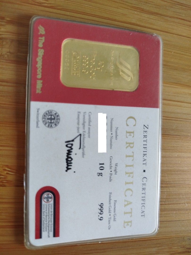 10g fine gold 999.9 The Singapore mint, Hobbies & Toys, Memorabilia &  Collectibles, Vintage Collectibles on Carousell